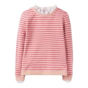 NWOT Boden Holly Jersey Sweatshirt striped pink ruffle lace collar